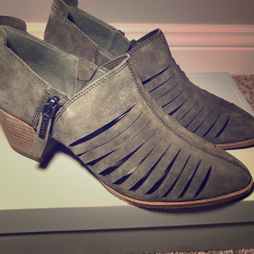 1. State green suede booties 7.5